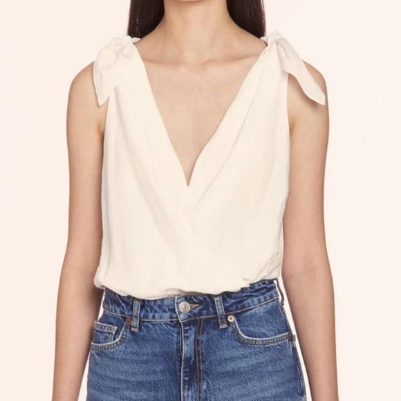 Amanda Uprichard the Avari Cream sleeveless tie shoulders Bodysuit sz S - Picture 1 of 9
